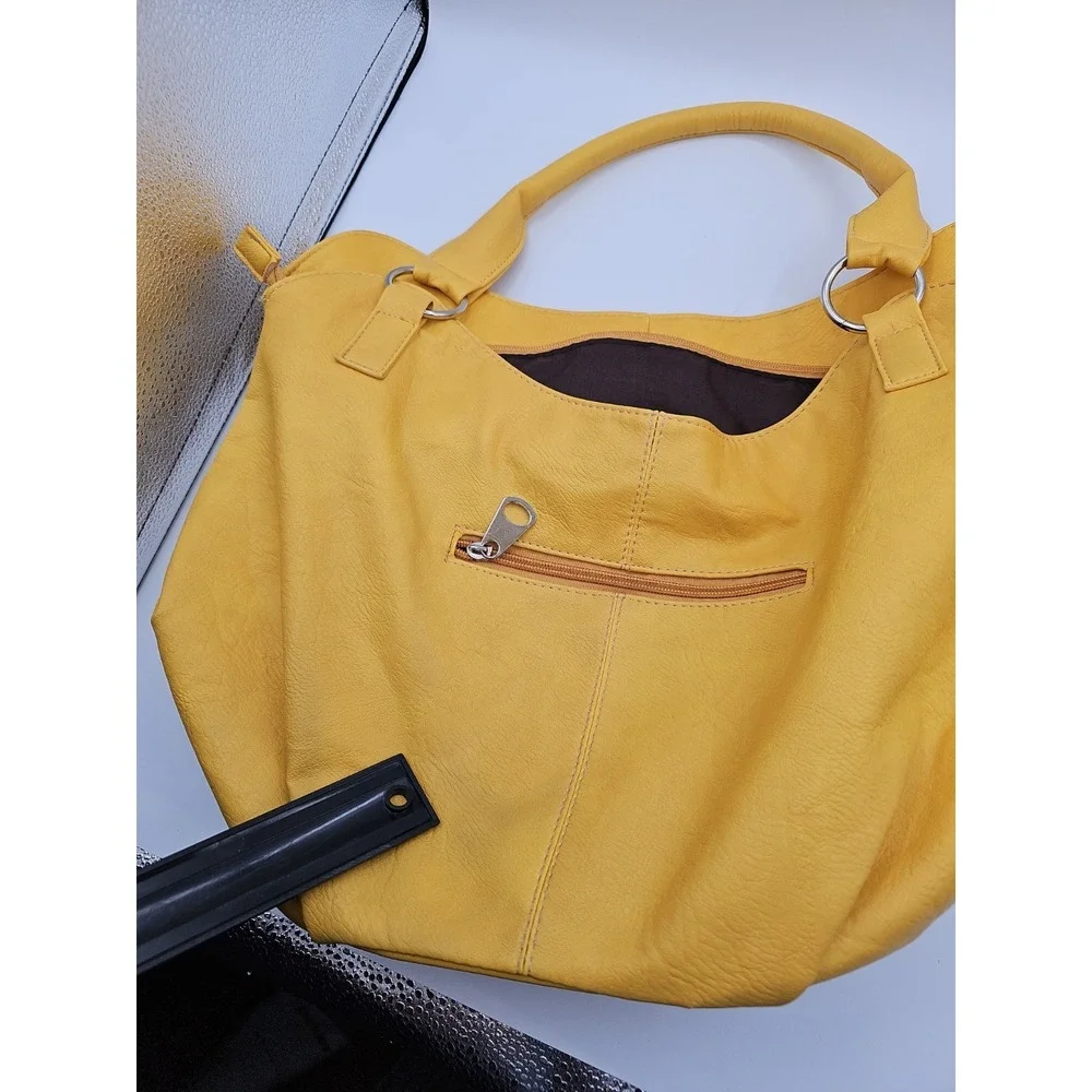 Dandelion Yellow Hobo Shoulder Bag Large Slouch Purse Silver Tone Hardware
